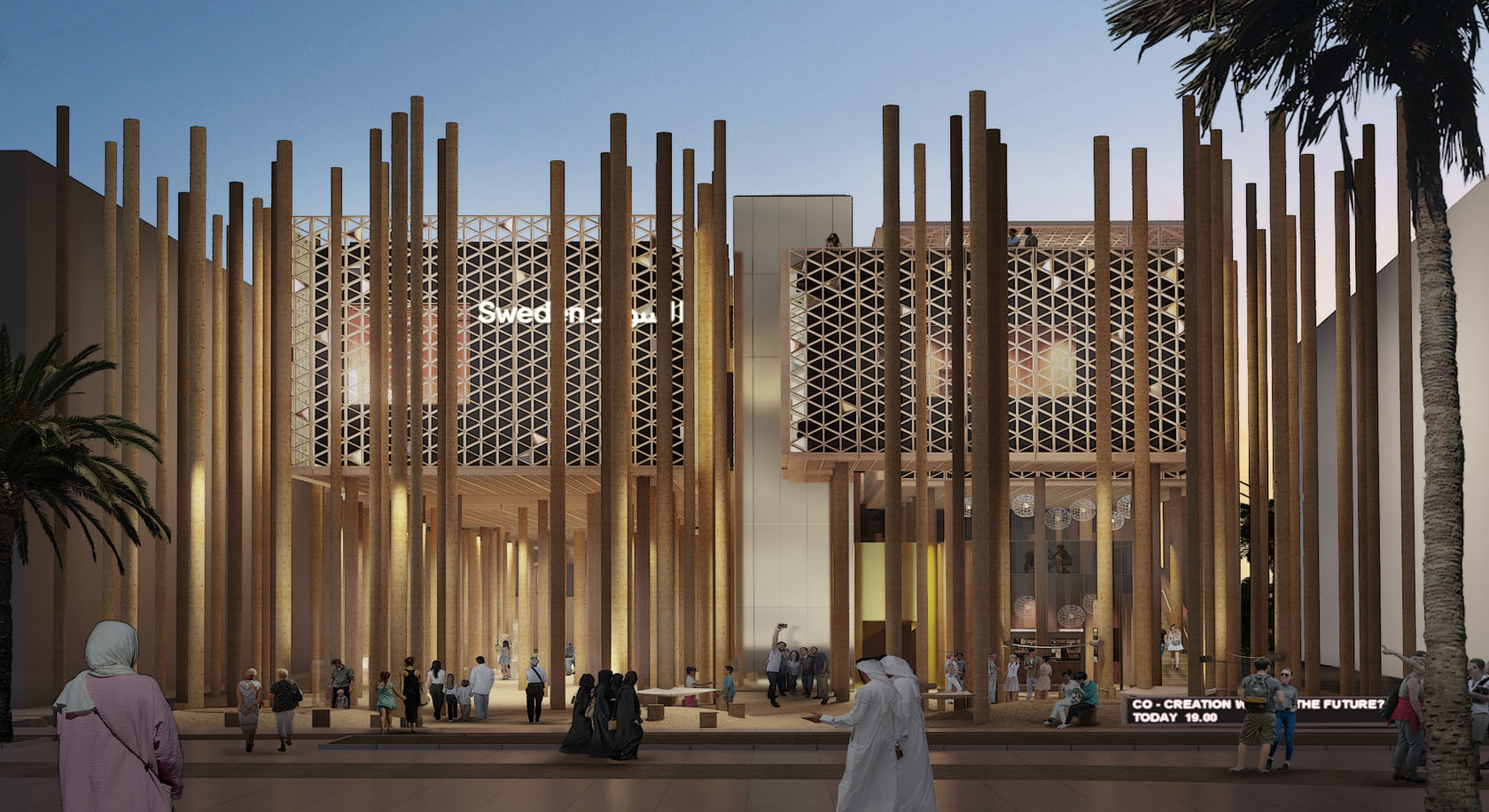 Outdoor view of the Swedish Pavilion at Expo in Dubai
