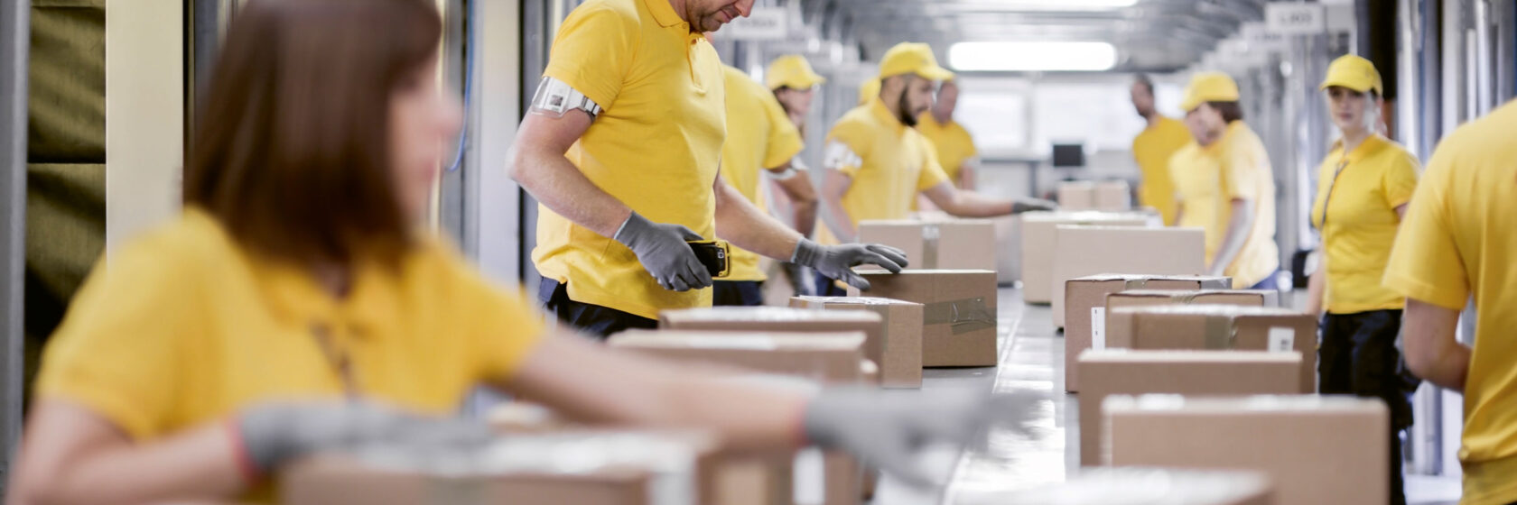 people conveyer belt packages