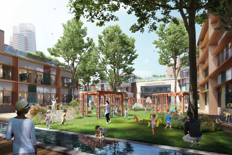 A park with people and greenery