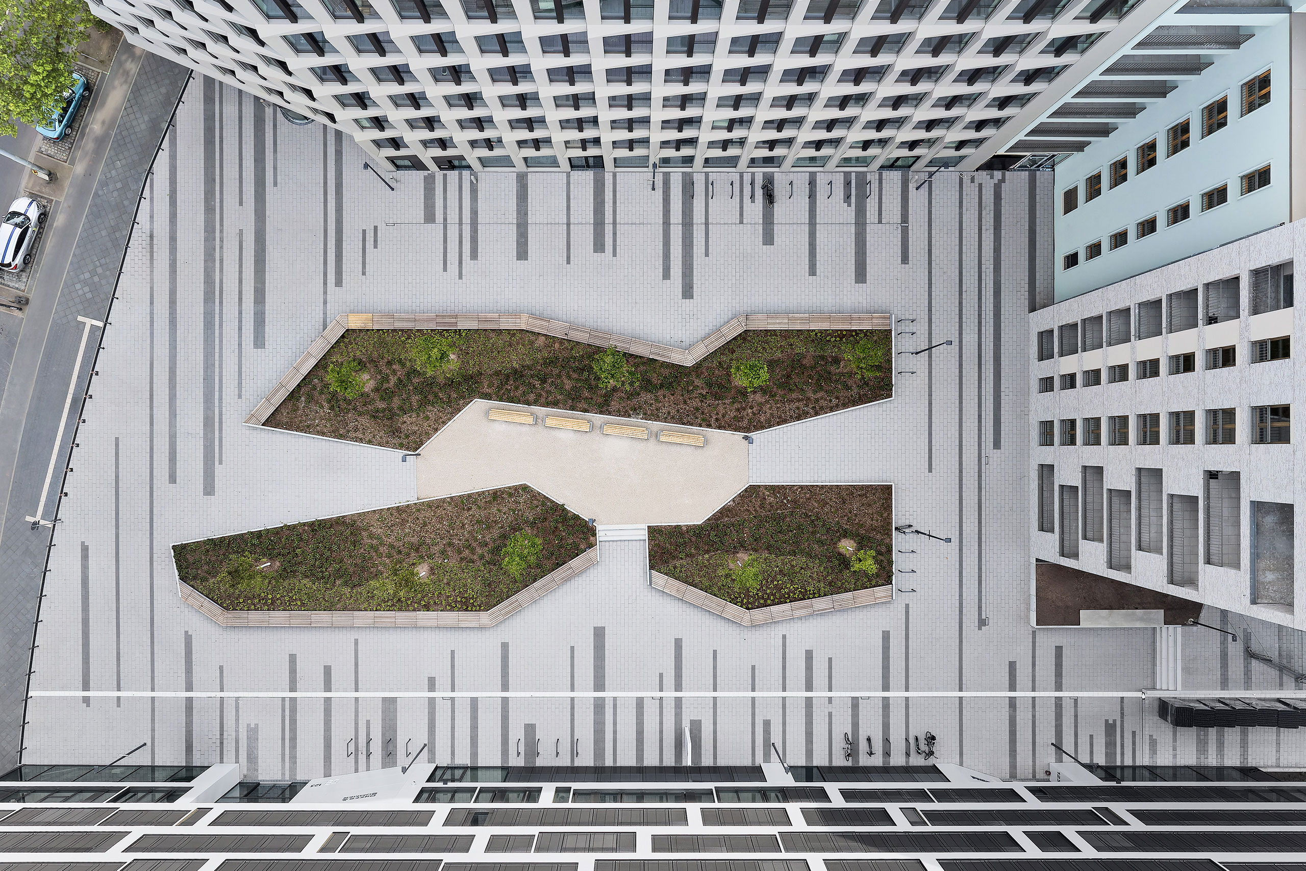An office building flight view