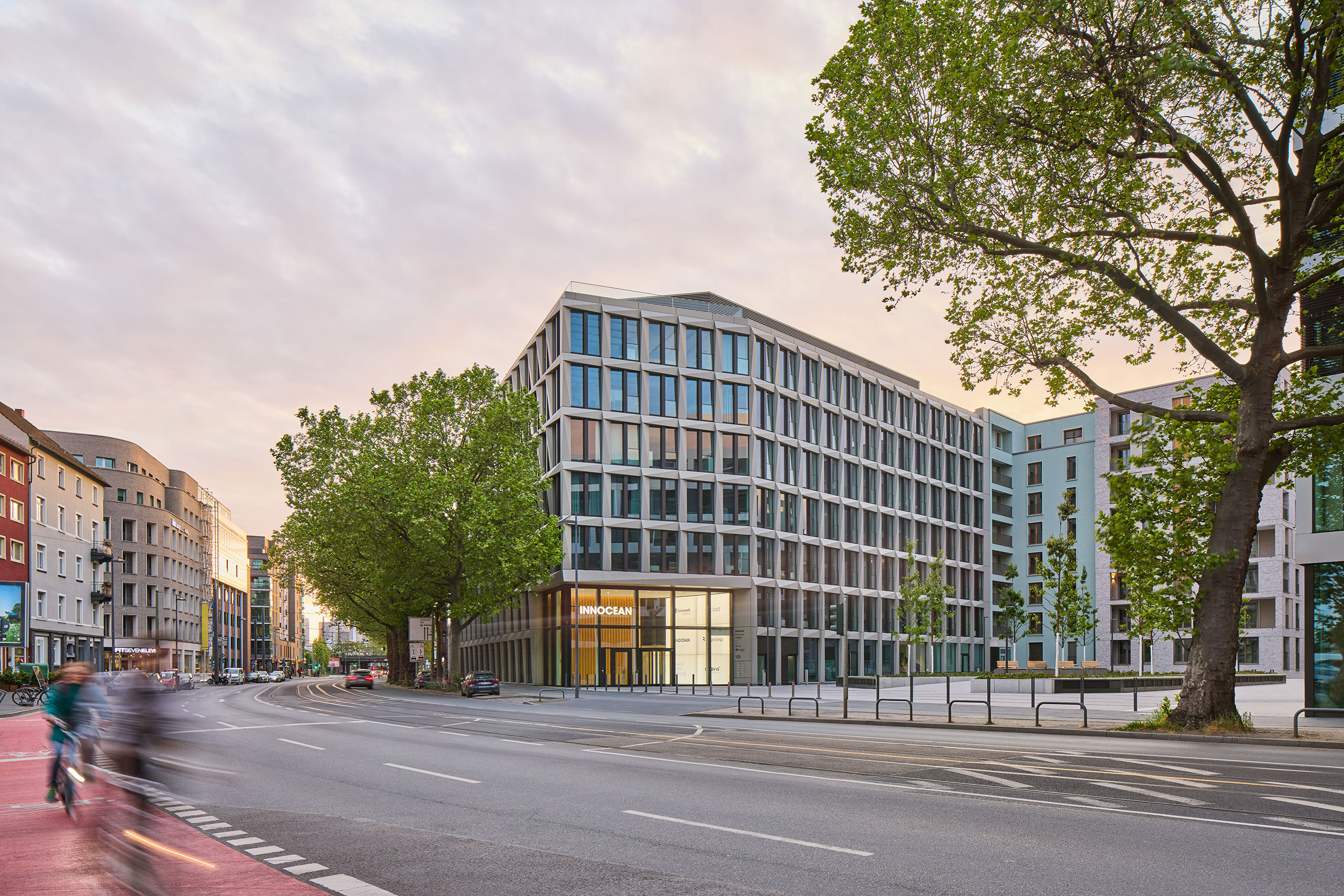 Office building in frankfurt street ppeople tree