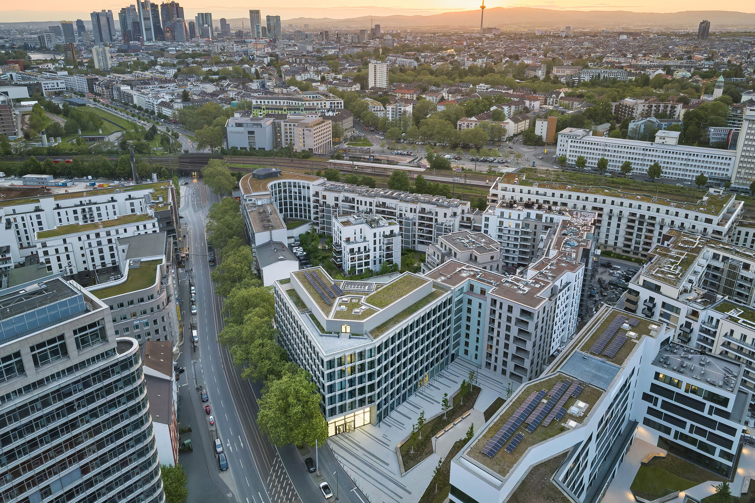 Flight view of the offices quarter in frankfurt