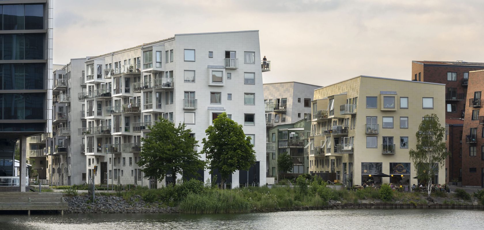 a new residential area in Gothenburg, Sweden, by the water.