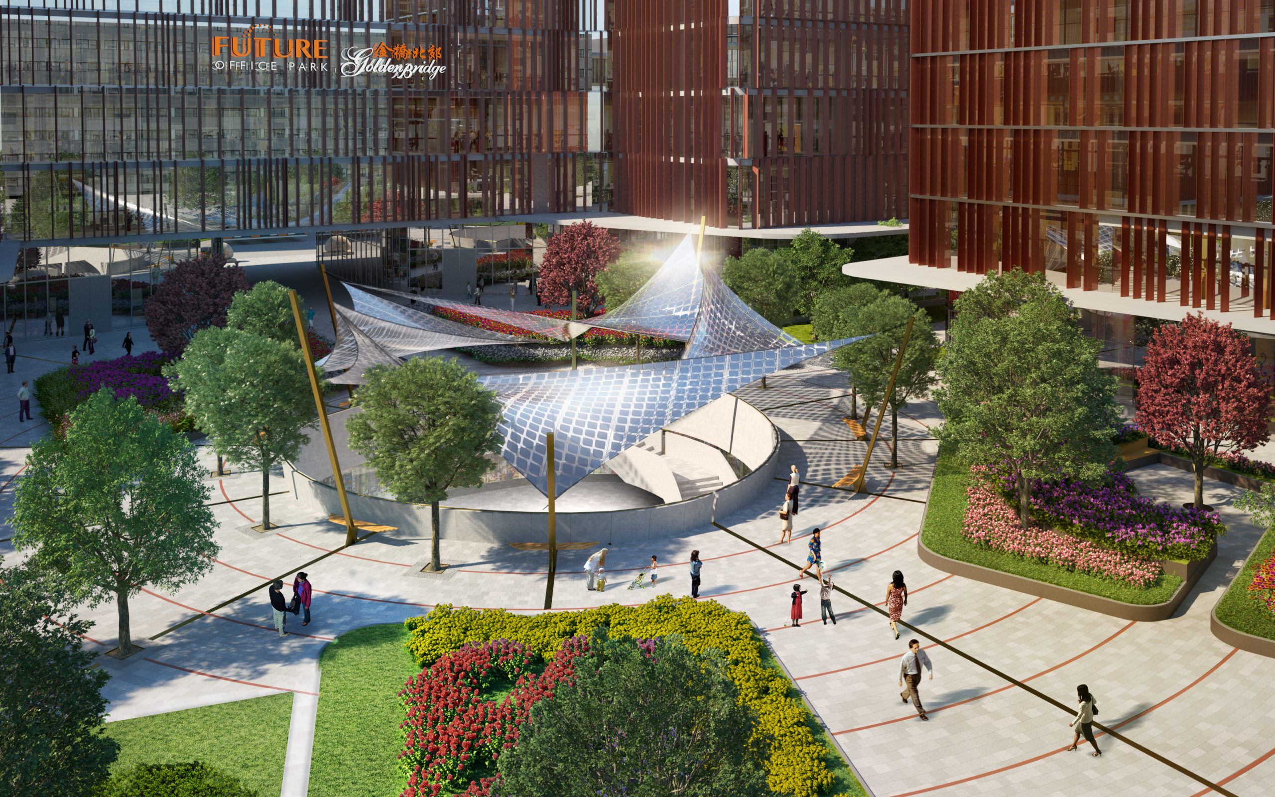 Vision of Baoschan future industry park people on a square