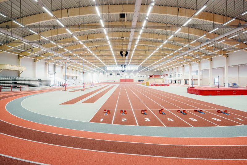 Indoor arena with running lanes