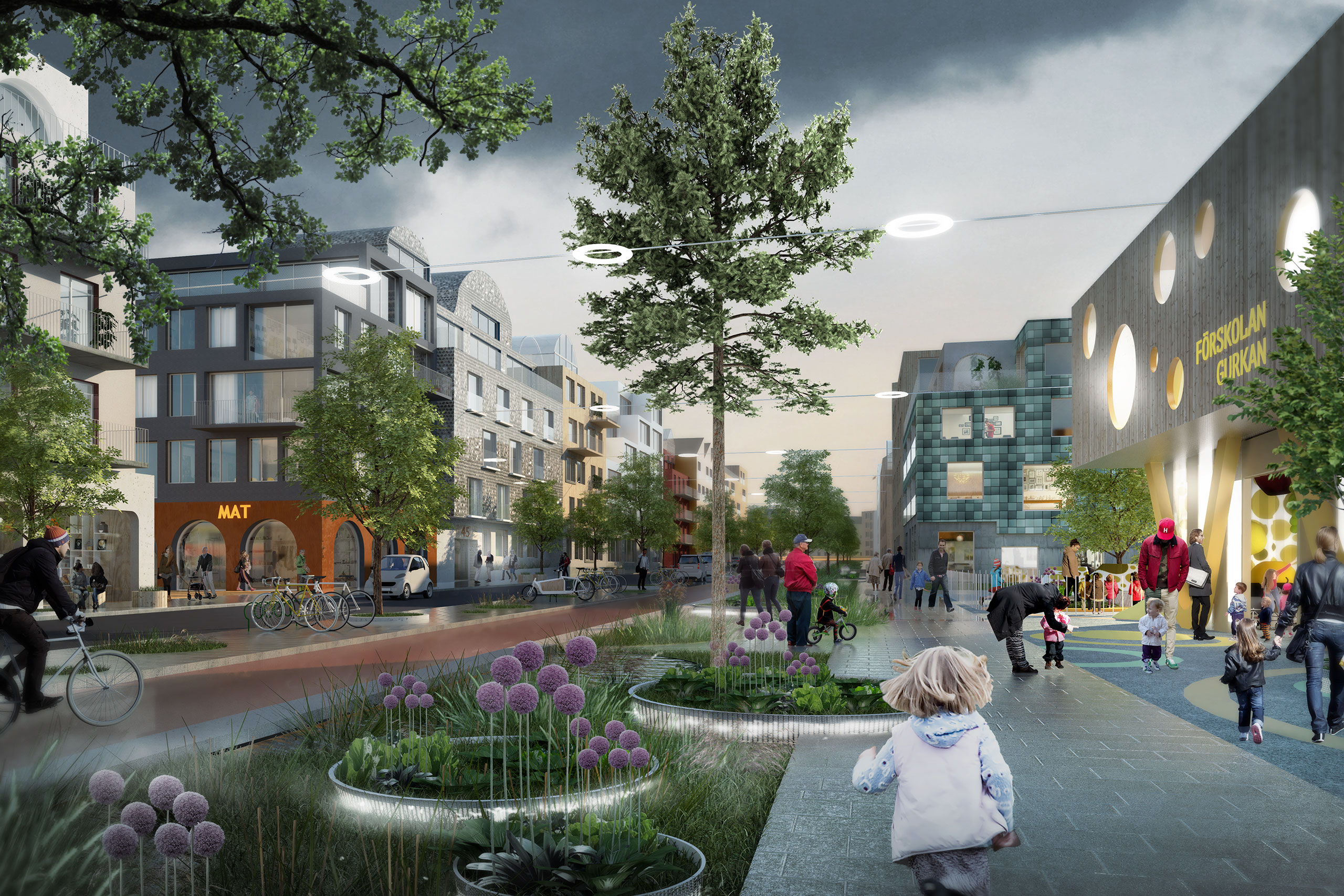 Visualisation of a new neighbourhood people on the streets