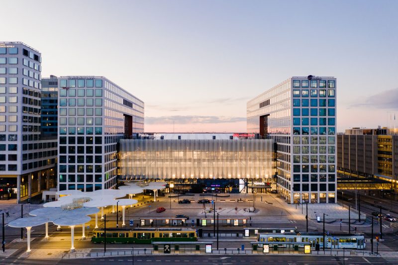 Tripla station in helsinki, streetview at night