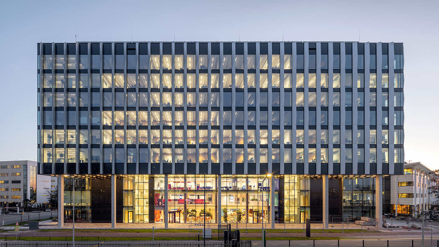 Officebuilding partially illuminated.