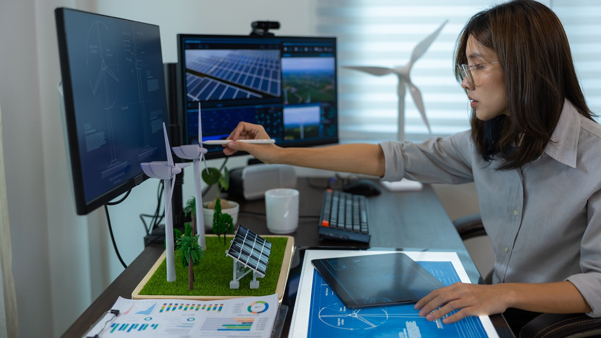 Engineer working for development of sustainable energy project.